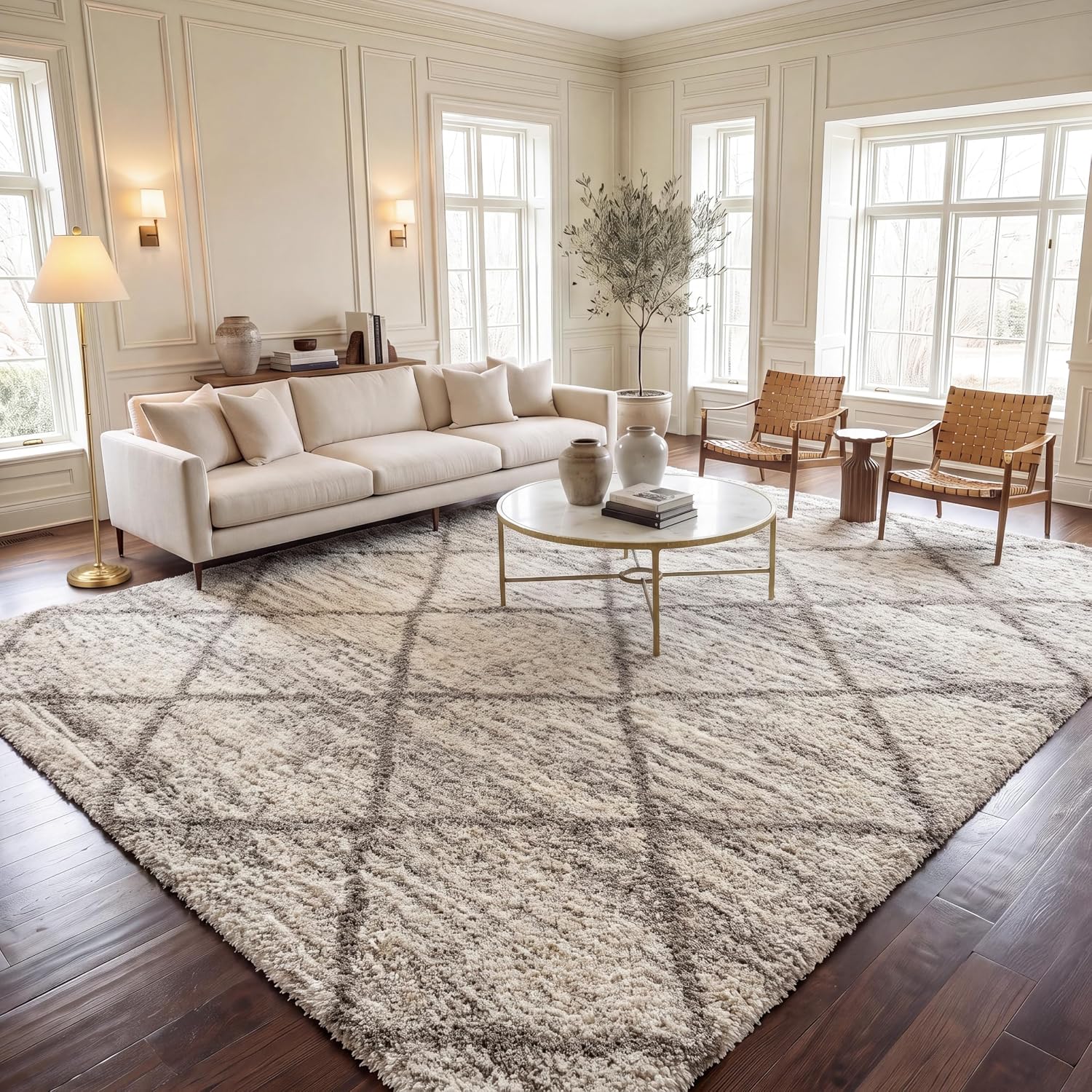 SAFAVIEH Hudson Shag Rug 9’x12′, Soft Plush Multi Ivory & Beige SGH281H