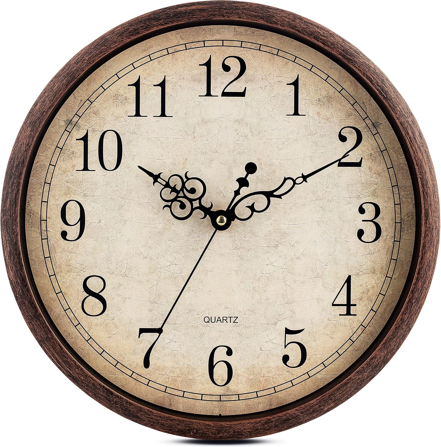 Bernhard Products Vintage Brown Wall Clock Silent Non Ticking 12 Inch Quality Quartz Battery Operated Round Decorative Easy to Read for Home Kitchen Living/Dining Room Bedroom Office Classroom School
