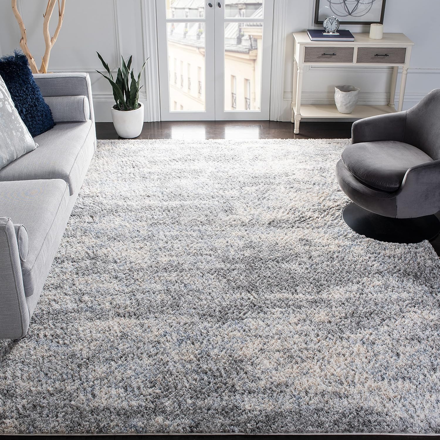 SAFAVIEH Berber Shag Rug 9’x12′, Soft Plush Grey Blue & Cream BER219G
