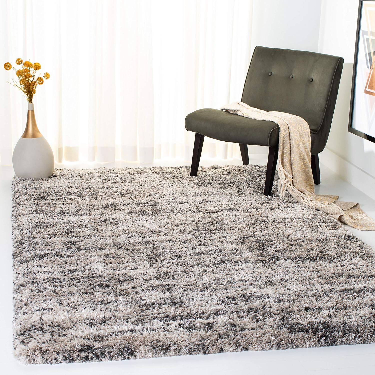 SAFAVIEH Iceland Shag Collection Accent Rug – 4′ x 6′, Cream & Grey, Modern Design, Easy Care, 2.5-inch Thick Ideal for High Traffic Areas in Entryway, Living Room, Bedroom (ISG519A)